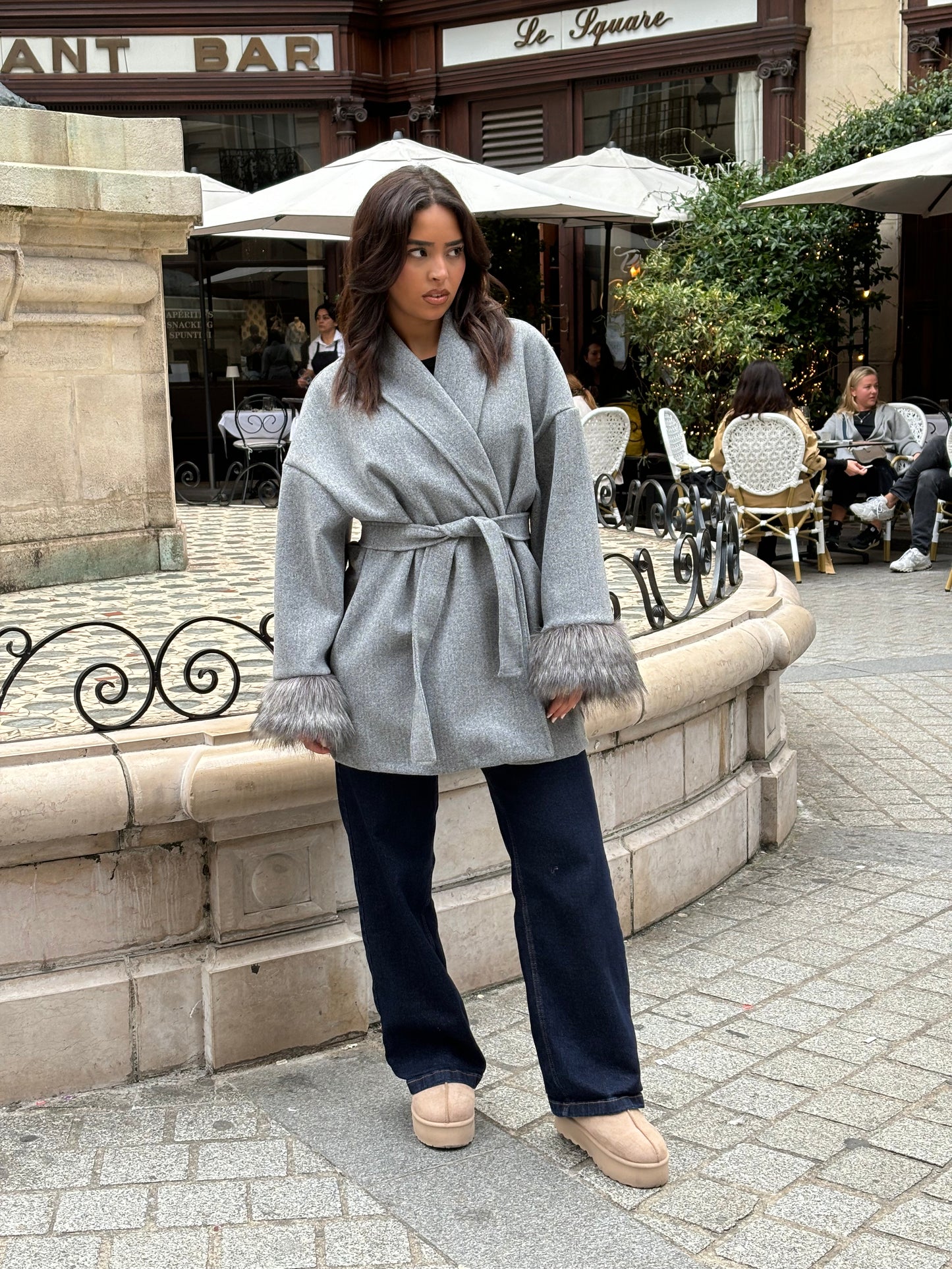 Kimono a fourrure Gris