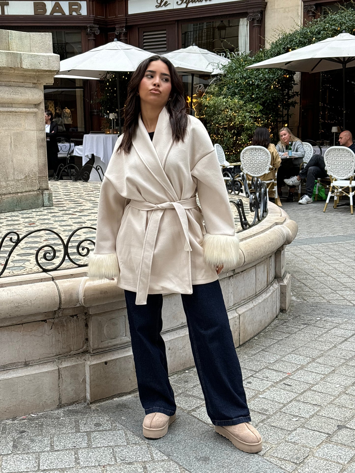 Kimono a fourrure Beige