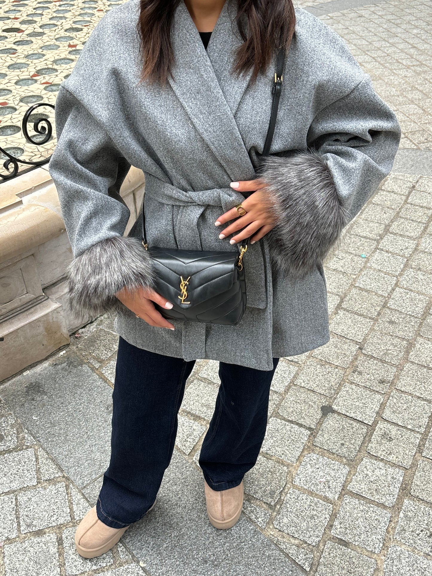 Kimono a fourrure Gris