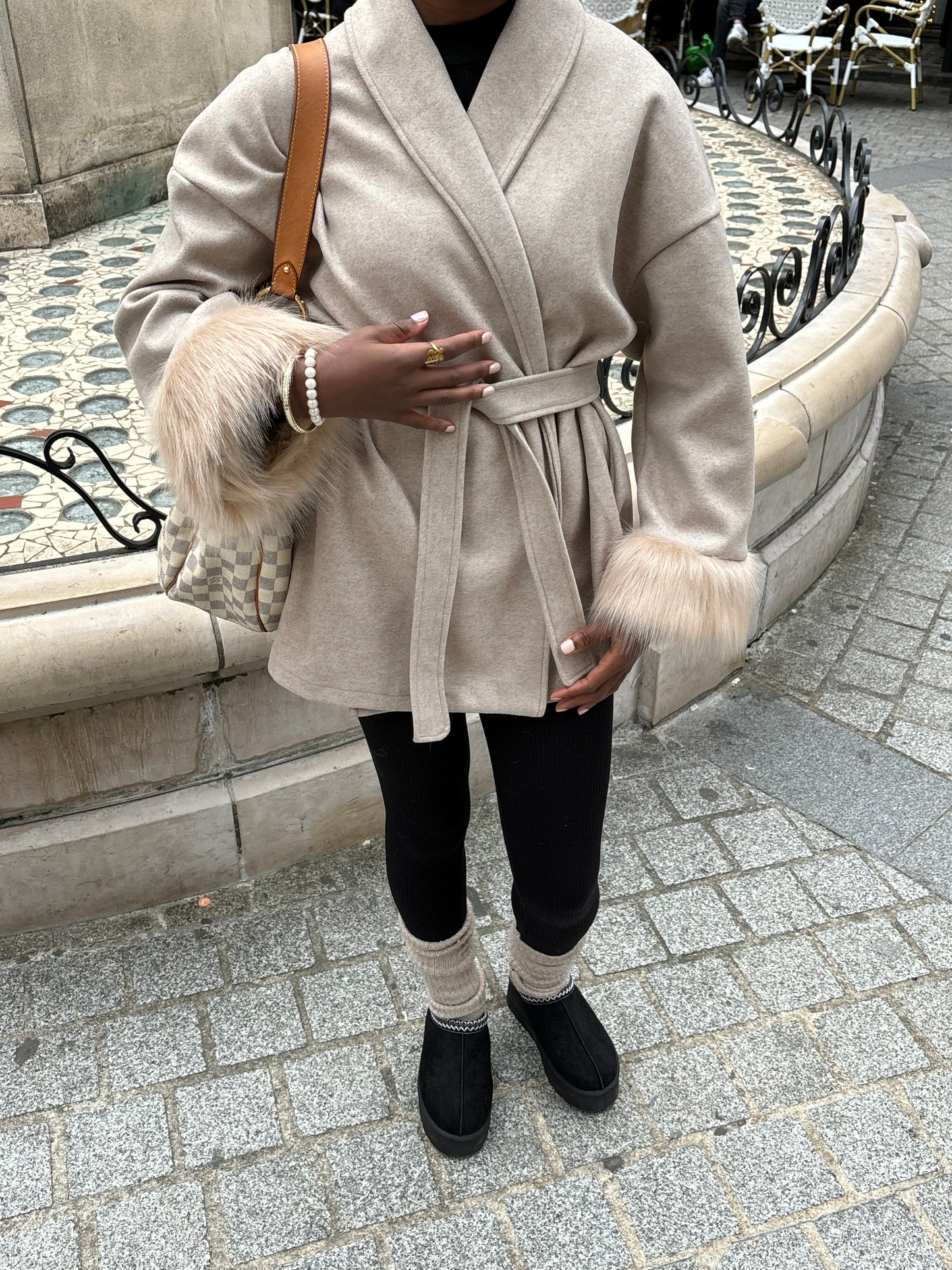 Kimono a fourrure Taupe