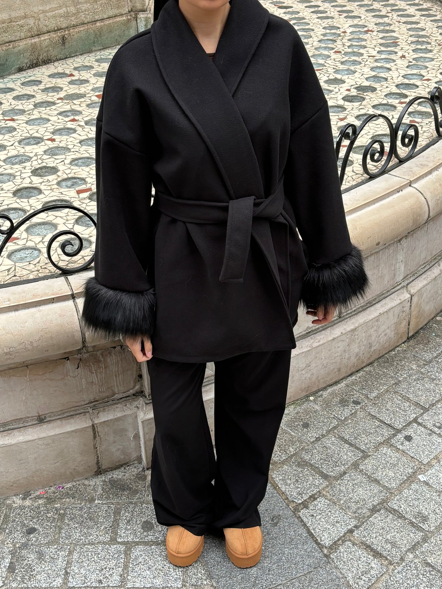 Kimono a fourrure Noir