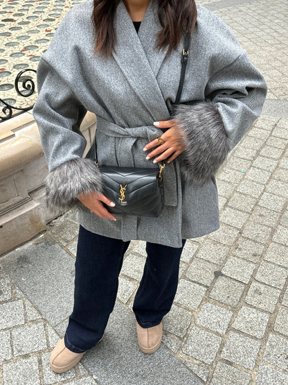 Kimono a fourrure Gris